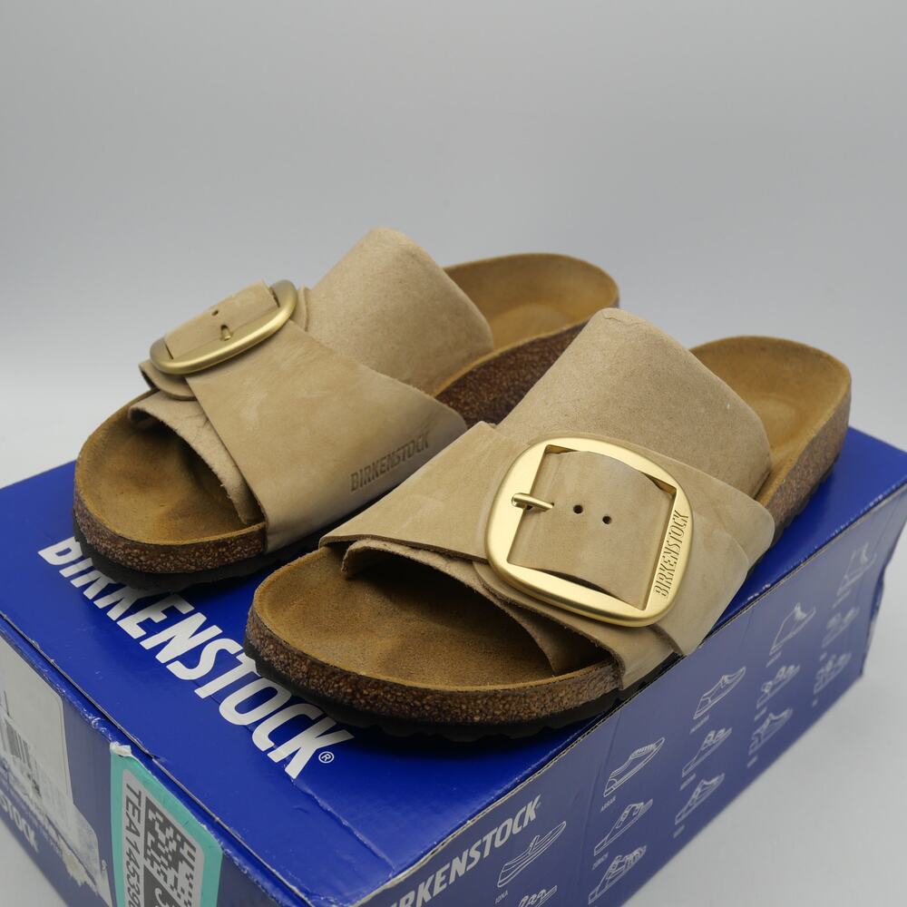Birkenstock Tan Brown Sandals with Gold Buckle